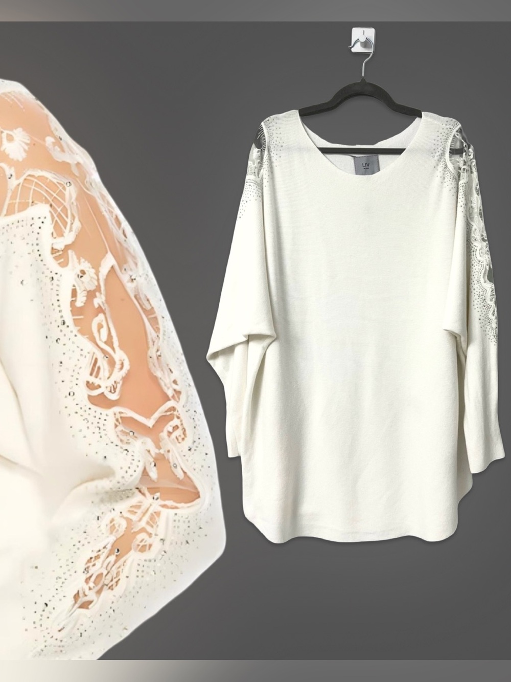 GORGEOUS ✨LIV Milano Rhinestone Floral Embellished Knit Top | Size 1X